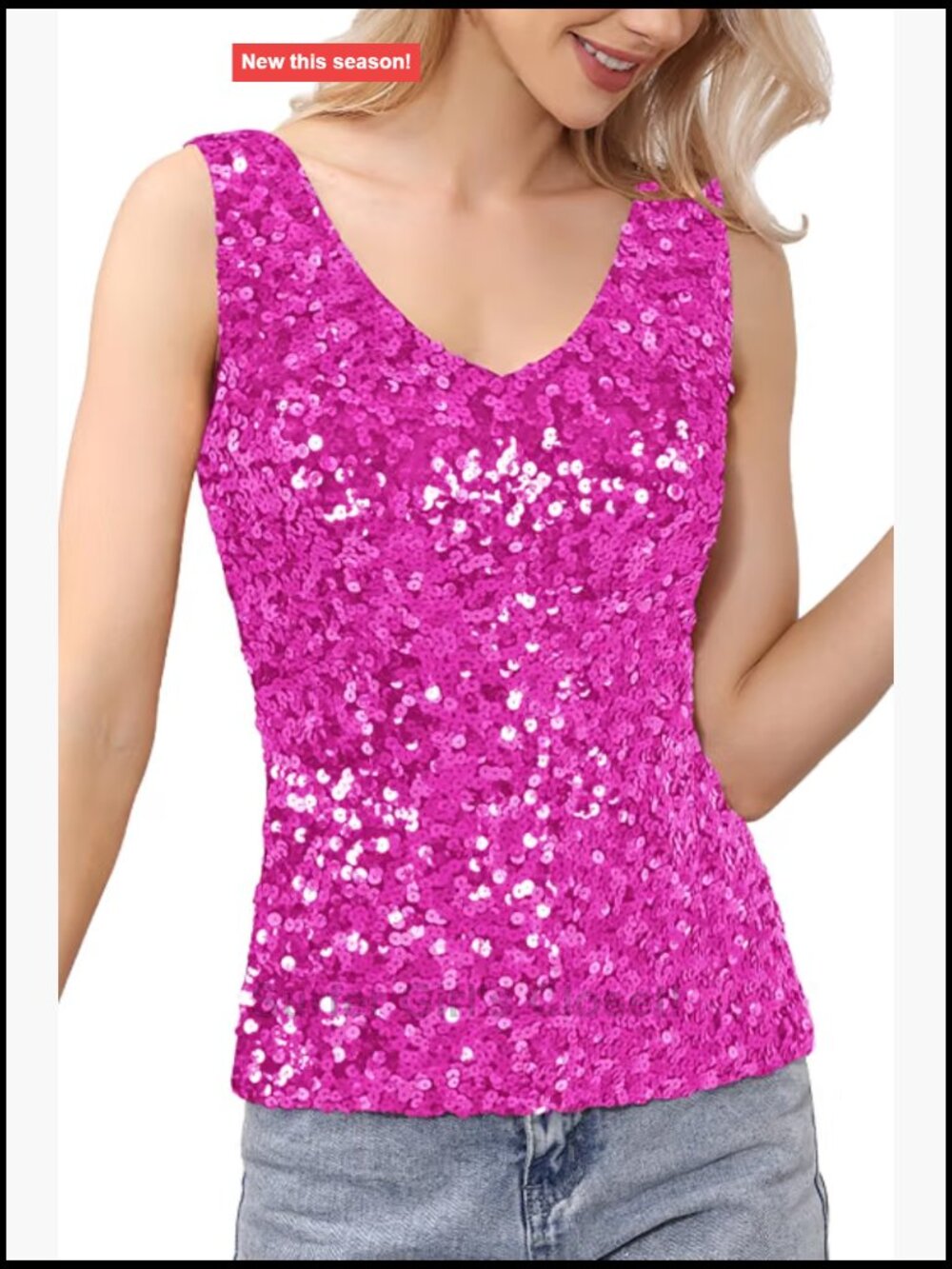 Sequin V-Neck Sparkly Sleeveless Party Tank Top Women's Shimmer U-Back